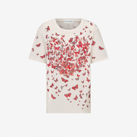 디올 화이트 코튼 저지 & 레드 Le Coeur des Papillons 모티브 티셔츠 (매장가 200만원)