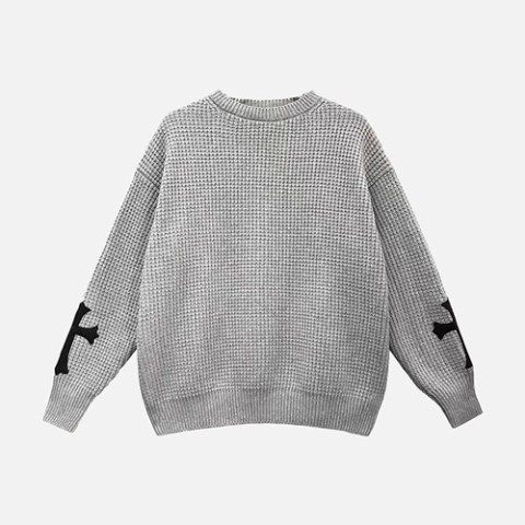 크롬하츠 가죽 크로스 패치 캐시미어 스웨터 (매장가 110만원) (2color)